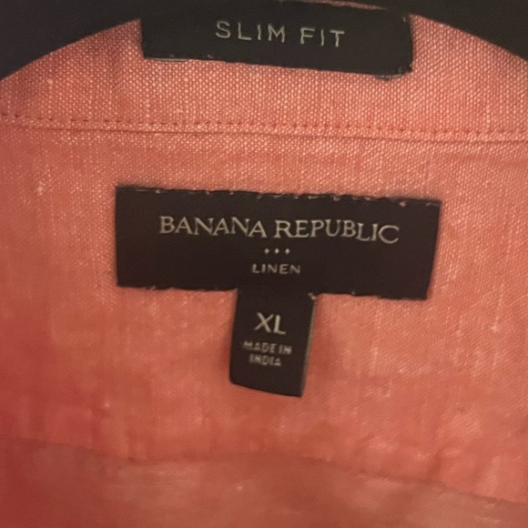 Banana Republic Short Sleeve Linen Button Down Coral Pink Slim Fit Shirt XL - Picture 4 of 5